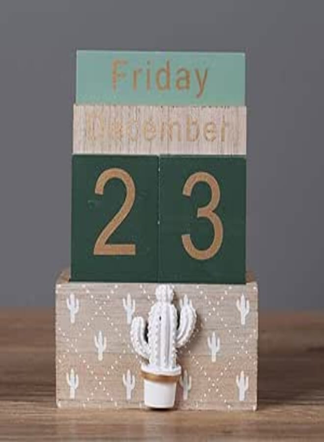 Perpetual Calendar, Wooden Calendar Block Calendar Vintage Wood Block Calendar for Home Office Desk Accessories (Green)